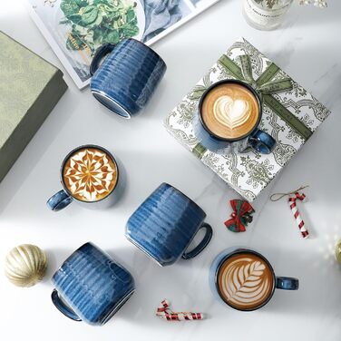 Набір кавових чашок Hasense, темно-сірий, 4 шт., 340 мл, з великою ручкою, для кави, чаю, молока, гарячого шоколаду, сумісні з мийкою та мікрохвильовою піччю