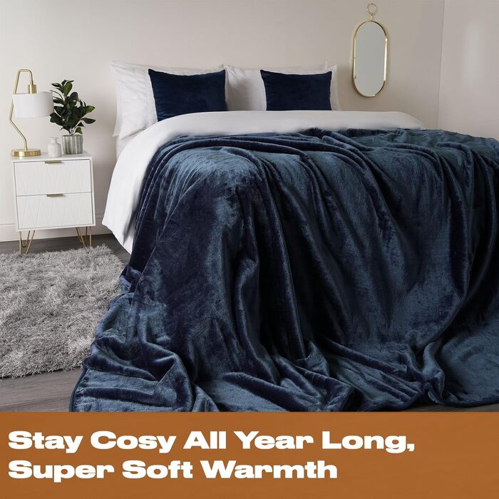 Дреамсцен Пухнастий плед з штучного хутра, флісу, теплий, м'який, великий, для ліжка (125 x 150 см, темно-синій)