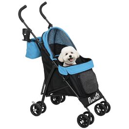 Візок для собак PawHut - блакитний, з розкладним дахом, миється, з підстаканником та кишенькою