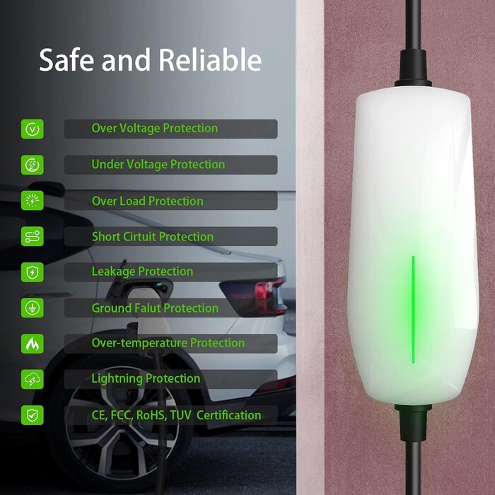 Teskee Мо́більна зарядна станція для електромобілів 11 кВт, роз'єм Type 2, кабель 6 метрів, 3-фазний CEE-штекер