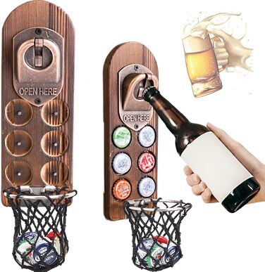 Bottle Opener Wall Mount with Bottle Cap Collector, Magnetic Bottle Opener Wall, Wall Bottle Opener with Catch Basin, Beer Gifts for Men, Dad, Husband, Bar Accessories for Home, Outdoors (Style 5)