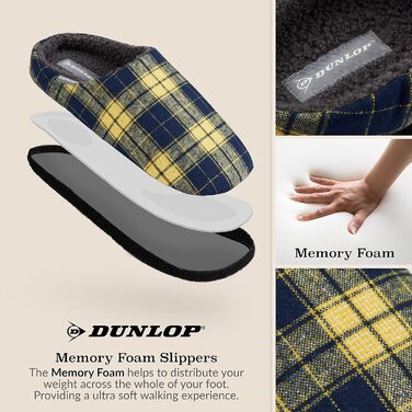 Чоловічі халати Dunlop з підкладкою, антиковзкі тапочки для дому з Memory Foam (45 EU, темно-синій, гірчичний)