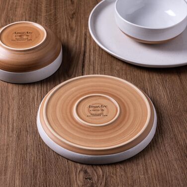 Набір керамічного посуду AmorArc для 4 осіб (12 предметів), рожевий. Ручна робота, хвилястий край, стійкий до подряпин, підходить для миття в посудомийній машині та використання в мікрохвильовій печі, ADW083