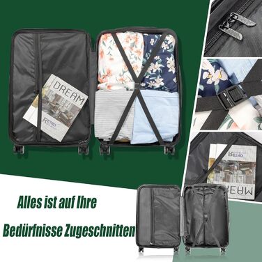 Набір валіз LALAHO 3/4/5 шт. з косметичками, з ABS пластику, сірий (4 шт.)