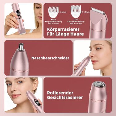 Електричний тример для жінок 3-в-1: інтимний голильний апарат для тіла, бікіні та носа, водонепроникний IPX6, акумуляторний, Rose Gold BK14