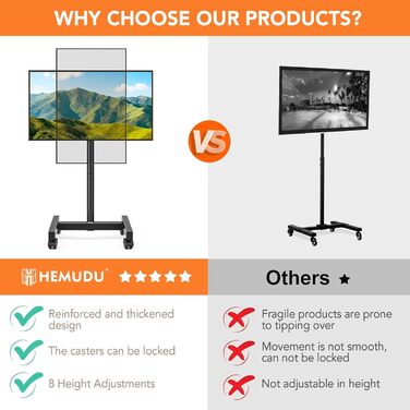 Мобільна підставка для телевізора Hemudu на колесах для LCD/LED ТВ 23-60 дюймів, регульована за висотою, з полицею для ноутбука, витримує до 35 кг, VESA до 400x400 мм
