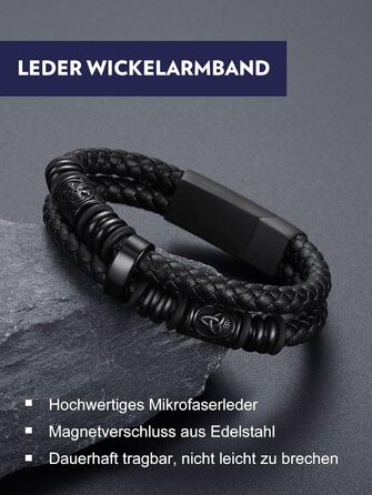 Чоловічий шкіряний браслет Bandmax з плетінням, з магнітною застібкою. Браслет на зап'ястя, чорний, 19/21/23 см