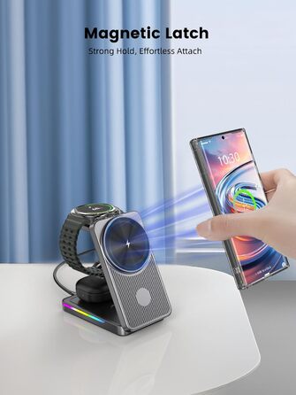 Магнітна бездротова зарядка 3-в-1 для Samsung Galaxy S26 Ultra, S25, Z Fold 7, Z Flip 7, Galaxy Watch Ultra/8/7/6 та Buds Pro 3 (Сірий)