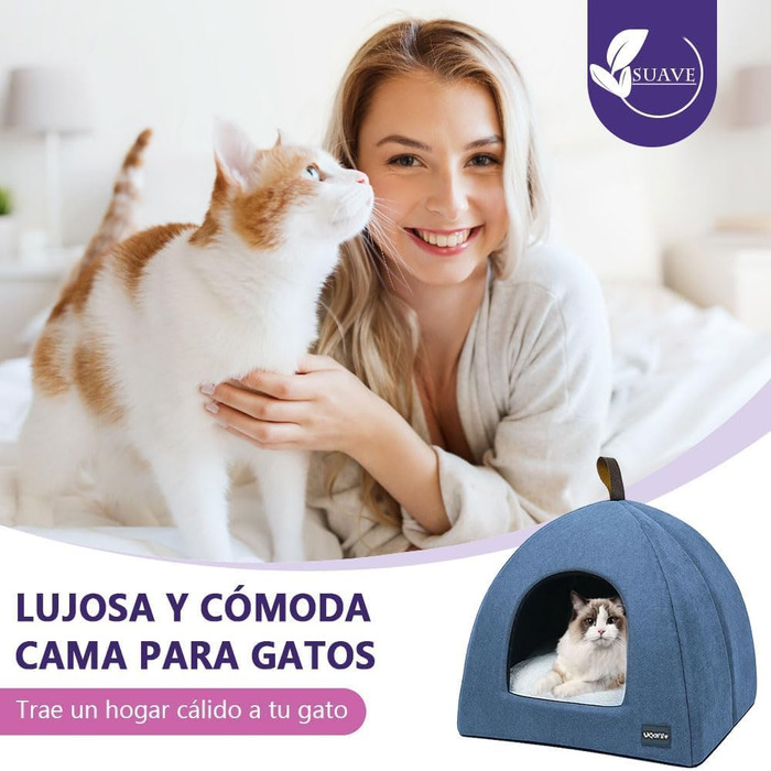 Квіткове ліжко для котів, м'яке, тепле, плюшеве, знімним подушкою (Блакитний M)