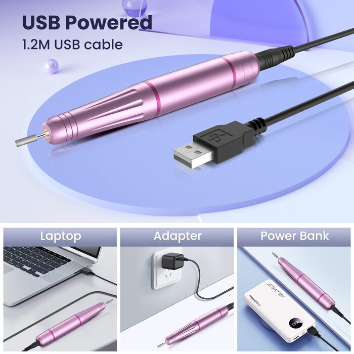 Електрична машинка для манікюру Nagelfräser 11 в 1 з регулюванням швидкості 20000 об/хв для гель-лаку, акрилу та апаратної манікюру (фіолетовий)