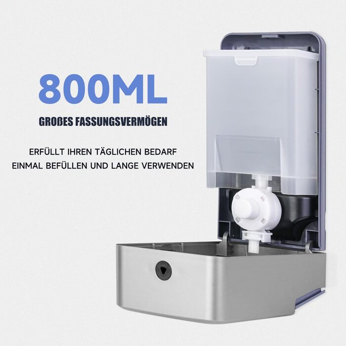 AIKE AK1006 800ML Soap Dispenser Wall Mount No Drilling, Manual Wall Soap Dispenser Made of Plastic, Liquid Soap Dispenser for Public Use, Silver Gray
