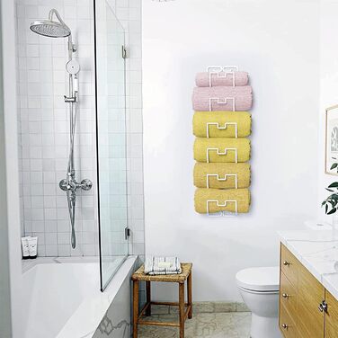 Настінна тримач для рушників з 6 секціями для ванної кімнати, органайзер для рушників та гостей, економія місця, білий