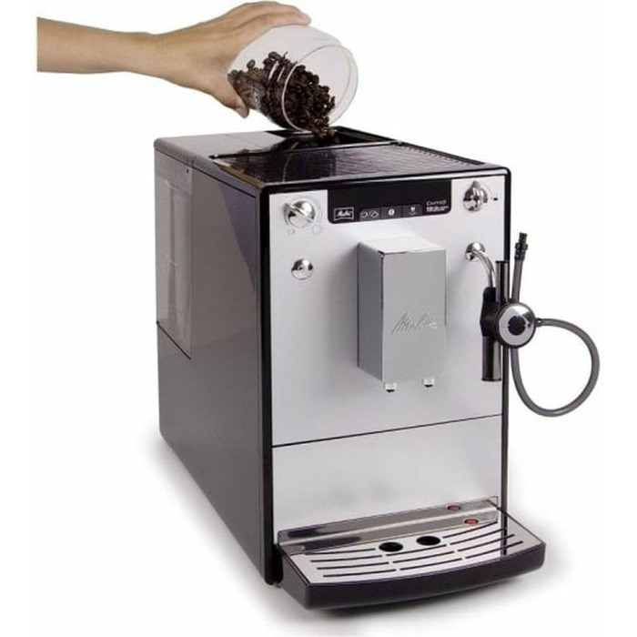 Melitta Solo & Perfect Milk – Fully Automatic Coffee Machine with Milk System, Cappuccino Machine for coffee or cappuccino, silver. Silver Fully Automatic Coffee Machine.