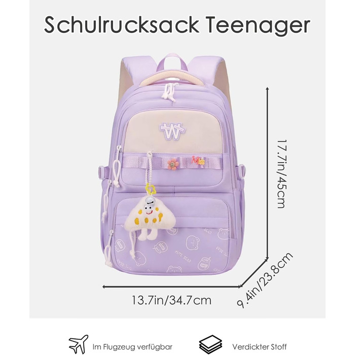 Шкільний рюкзак для підлітків: водонепроникний, великий, підходить для дівчат та хлопців, для школи, подорожей та повсякденного використання (фіолетовий)