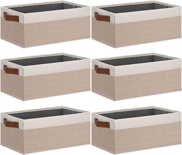 Ghvyenntte Storage Baskets (6 Pieces), Small Fabric Storage Baskets, Foldable, 30 x 20 x 13 cm, Organizer Baskets with PU Handles, Decorative Square Baskets for Closet, Shelves, Cabinet (Small-11.8