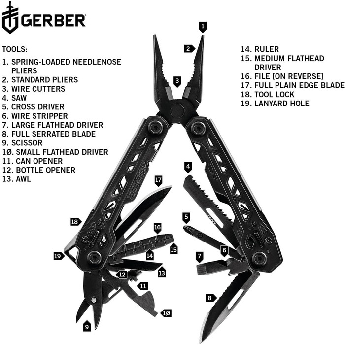 Gerber Multi-Tool with Nylon Sheath and 17 Functions, Truss Multi-Tool, Black, 30-001780