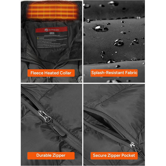 Електрична гріюча жилетка Dr.Prepare для чоловіків та жінок, 3 режими нагріву, 10 зон нагріву, регульована, для активного відпочинку (без Powerbank), XL-XXL