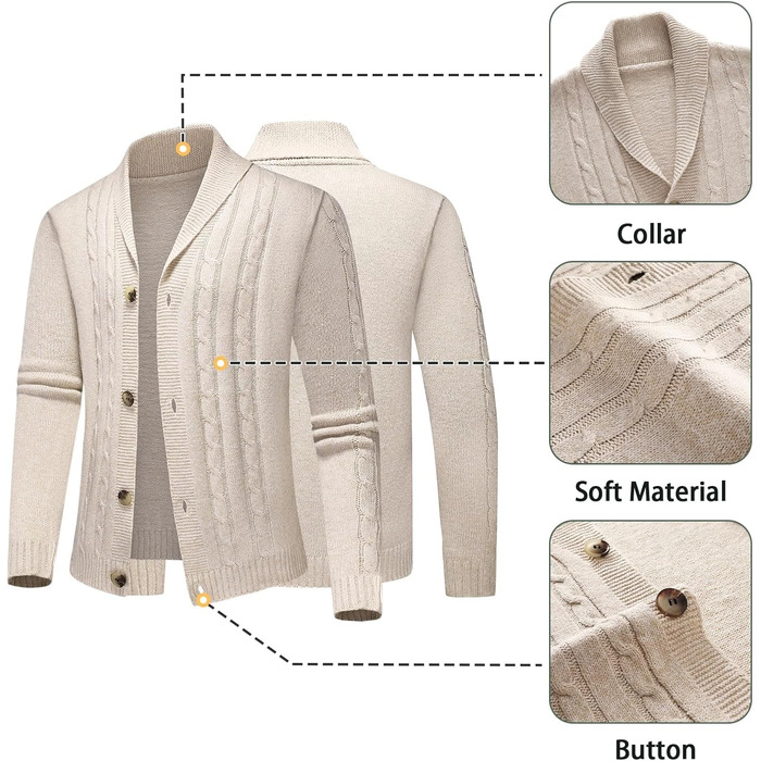 Чоловіча в'язана жилетка з коміром-шарфом, в'язаний пуловер, однорядна жилетка для осені та зими, бежевого кольору