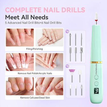 Електричний фрезер для нігтів 12 в 1 USB перезарядна машина для манікюру та педикюру 20000 RPM (Зелений)
