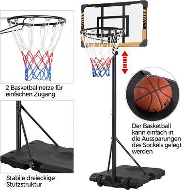 Yaheetech Adjustable Height Basketball Stand with Wheels - Mobile Basketball Hoop, Water or Sand Fillable, Indoor/Outdoor Basketball System - 226.5cm - 256.5cm