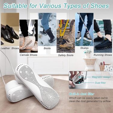 Voolex Shoe Dryer, Electric Shoe Dryer and Ozone Deodorizer with Timer, Warmer for Snow Boots, Sneakers, Socks, Adult Foot Shape Design | No Noise | EU Plug