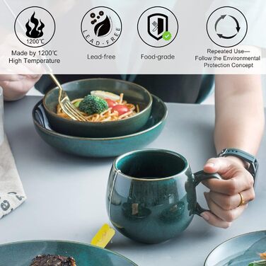 UNICASA Porcelain Coffee Mugs, Set of 4 Cups with Handles, Each 530 ml, Dishware Cup Mug for Tea, Coffee, Milk, Cappuccino, Green