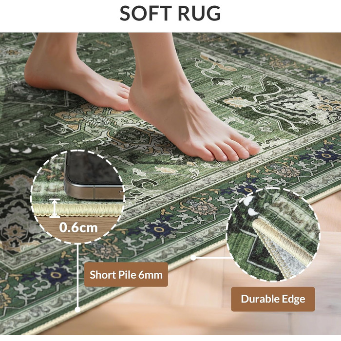 Килим GENIMO Boho Vintage 160x230 см, короткий ворс, антиковзаючі, для вітальні, спальні, їдальні, офісу, салатовий, геометричний, прямокутний