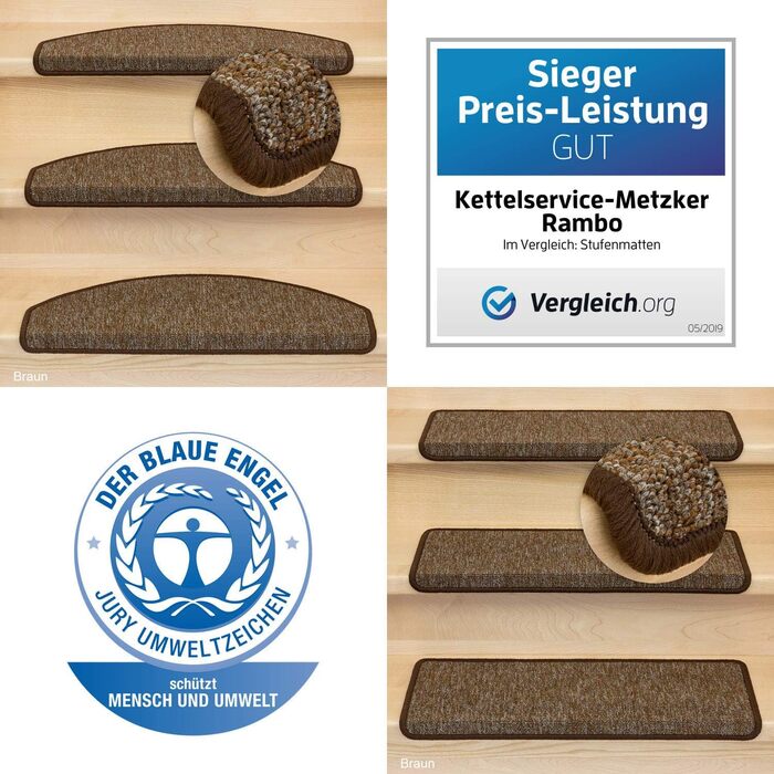 Kettelservice-Metzker Rambo Step Mats in a 15-Piece Value Pack, Half-Round, Brown