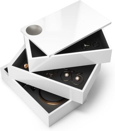 Шкатулка для прикрас Umbra Spindle – 3 ящики, білий глянець, для ювелірних виробів, годинників та аксесуарів