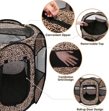 Транспортувальна переноска для тварин, портативна, м'яка, розкладна, для собак, котів та кошенят, сітка, дихаючий матеріал, для дому та вулиці, темно-коричнева (великий розмір, леопард)