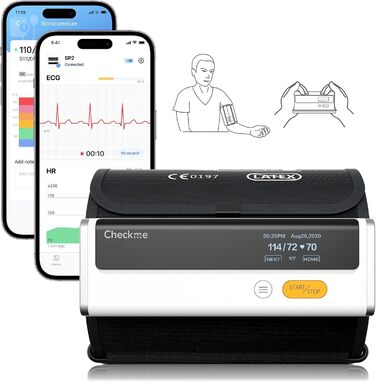 Тонометр на плече CheckMe Armfit Plus Bluetooth з ЕКГ, аналіз ЕКГ-звіту, вимірювання тиску за 30 секунд, частоти серця, підтримка кількох користувачів, сумісний з Android/iOS BP2