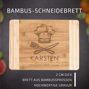 Maverton Bamboo Cutting Board with Engraving - Serving Board - Bread and Cheese Board, Solid Wood - Christmas Gifts - Size: 35x25 cm - Cutting Board for Men - for Birthdays - for Christmas - Chef