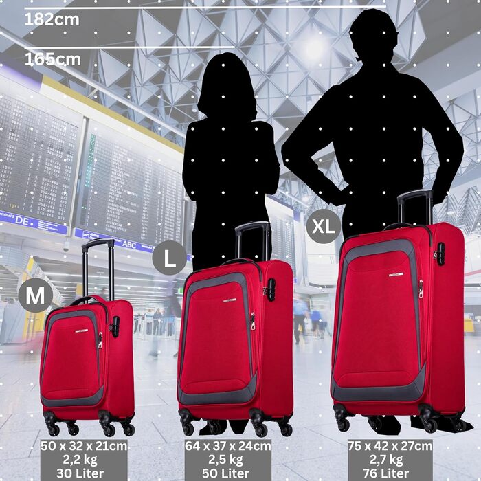 Чемодан NOWI Korfu Weichschaen Troey – середній м'який, з 4 колесами та відділенням для аксесуарів | Компактний дорожній чемодан для жінок та чоловіків (M, Червоний)