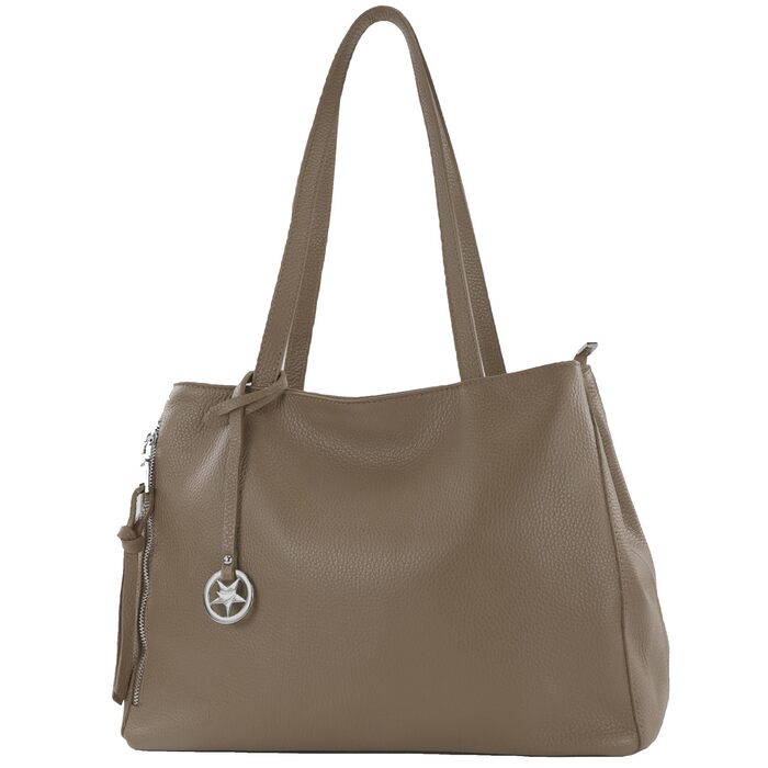 Сумка жіноча шкіряна Modamoda T205 шопер ручної роботи Італія темно-бежева