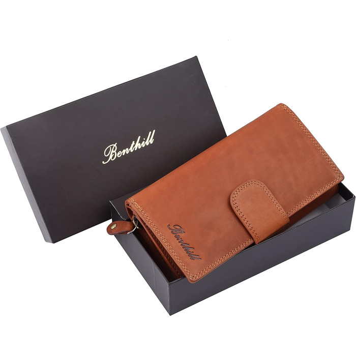 Benthill Large Wallet for Women Leather | Large Card Holder Wallet | Long Wallet with RFID Protection | Genuine Leather Women's Purse including Gift Box, Color: Brown