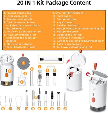 Набір для чищення клавіатури та телефону, багатофункціональний набір для ПК, ноутбука, AirPods, iPhone. Набір для чищення клавіатури з інструментом для виймання клавіш та очищувачем екрану (20 в 1)