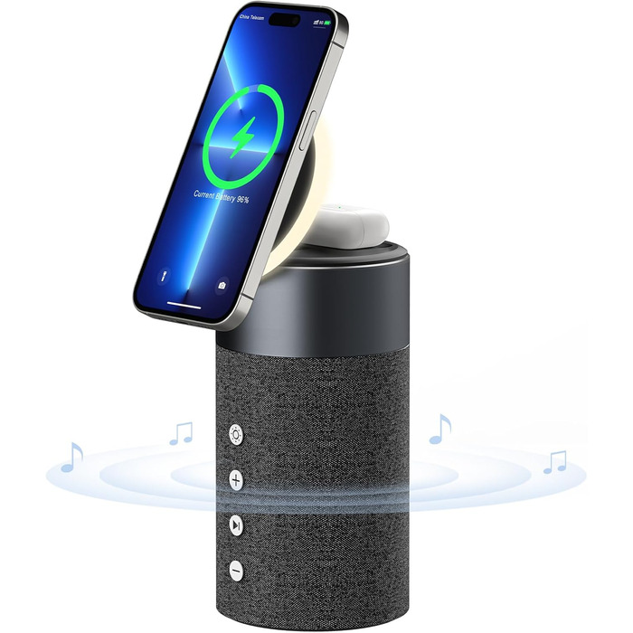 Bluetooth колонка COLSUR з магнітним бездротовим зарядним пристроєм та нічником, сумісна з iPhone 17/16/15/14/13/12, AirPods Pro/4/3/2 - Рожевий (Multicolor)