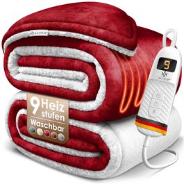 Електрична ковдра KESSER® з автовимкненням 200x180 см двостороння | Ковдра для ліжка, дивана | 9 температурних режимів | Пральна до 40°C | з таймером, цифровим дисплеєм, Бордовий колір