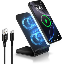 Бездротовий зарядний пристрій Google Pixel: підставка, 15W, сумісна з Google Pixel 10/9/8/7/6/5 та Samsung Galaxy S25+/S24 FE/S23/S22/S21, чорний