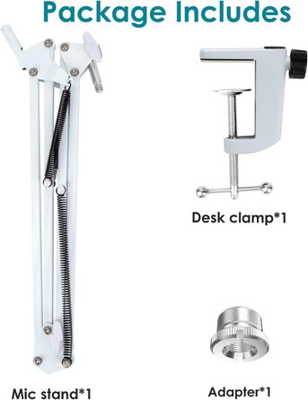 Кріплення для мікрофона FIFINE AM8 (білий) - кріплення-кран, штанга для мікрофона, сумісне з FIFINE Recording XLR/USB мікрофонами, стійка для настільного мікрофона AM8, адаптер 3/8' - 5/8' від YOUSHARES