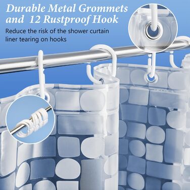 Завіса для душу LEMON CLOUD з антигрибковим покриттям, з магнітними вагами, 183x200 см, водонепроникна, антибактеріальна, PEVA, для душу та ванни, 12 кілець, геометричний дизайн