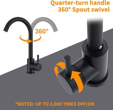 Кран кухонний HOMELODY чорного кольору, 360° поворотний, з високим виливом, з нержавіючої сталі, одноlever, G3/8 з'єднання