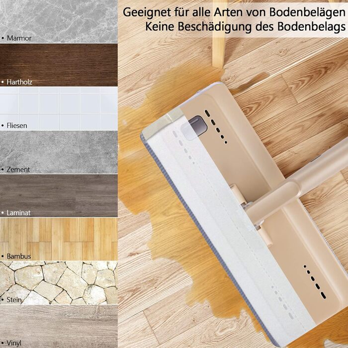 Набір для миття підлоги MASTERTOP з відром, моп з нержавіючою ручкою та 3 насадками, набір відра та мопа 2 в 1, плоский моп з функцією віджиму для ламінату, плитки (бежевий), комплект змінних насадок (3 шт.)