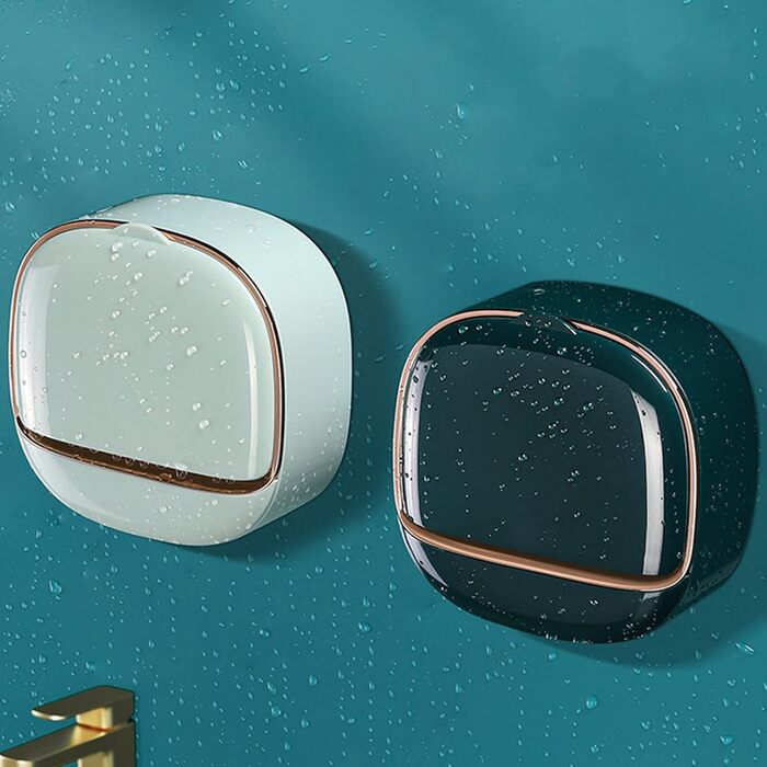 Настінна мильниця Flip-Deckel без свердління з піддоном для стік води, для ванної кімнати та кухні (темно-зелений)