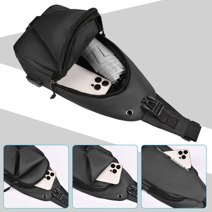 Чоловіча нагрудна сумка Brusttasche з USB-зарядкою, Oxford-тканина, водонепроникна, для спорту, роботи, подорожей (#5 B-сірий)