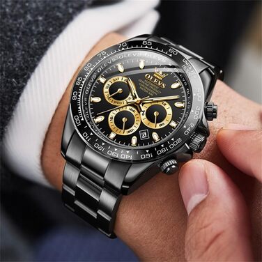 Чоловічий годинник OLEVS класичний, кварцовий, чорний зі сталевим ремінцем, водонепроникний, з датою та підсвіткою