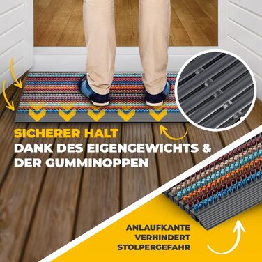 Килимок для порогу Entrando 40x60 см - алюміній, неслизький, для дому та тераси. Знімний килимок для взуття з щітковим профілем.