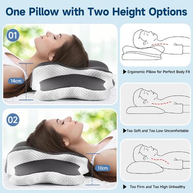 Подушка з піною з пам'яті YunNasi: ергономічна, ортопедична, для сну на боці, спині та животі, з кульковою тканиною, яку можна прати