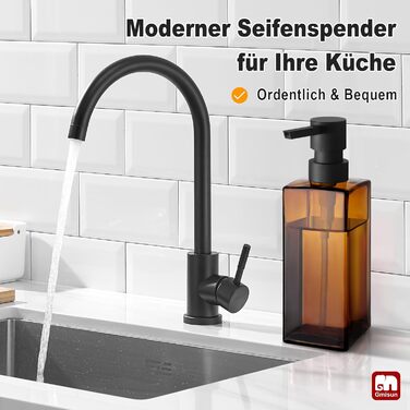 Диспенсер для мила GMISUN для ванної кімнати та кухні, 350 мл, чорний скляний, з піддоном та водонепроникними етикетками