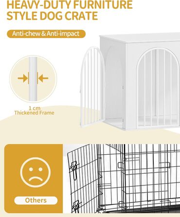 Hzuaneri Modern Dog Crate Furniture - Indoor Dog Kennel with 3 Doors & Tabletop - Durable White Dog Cage 108x64x76cm (DFC86013W)